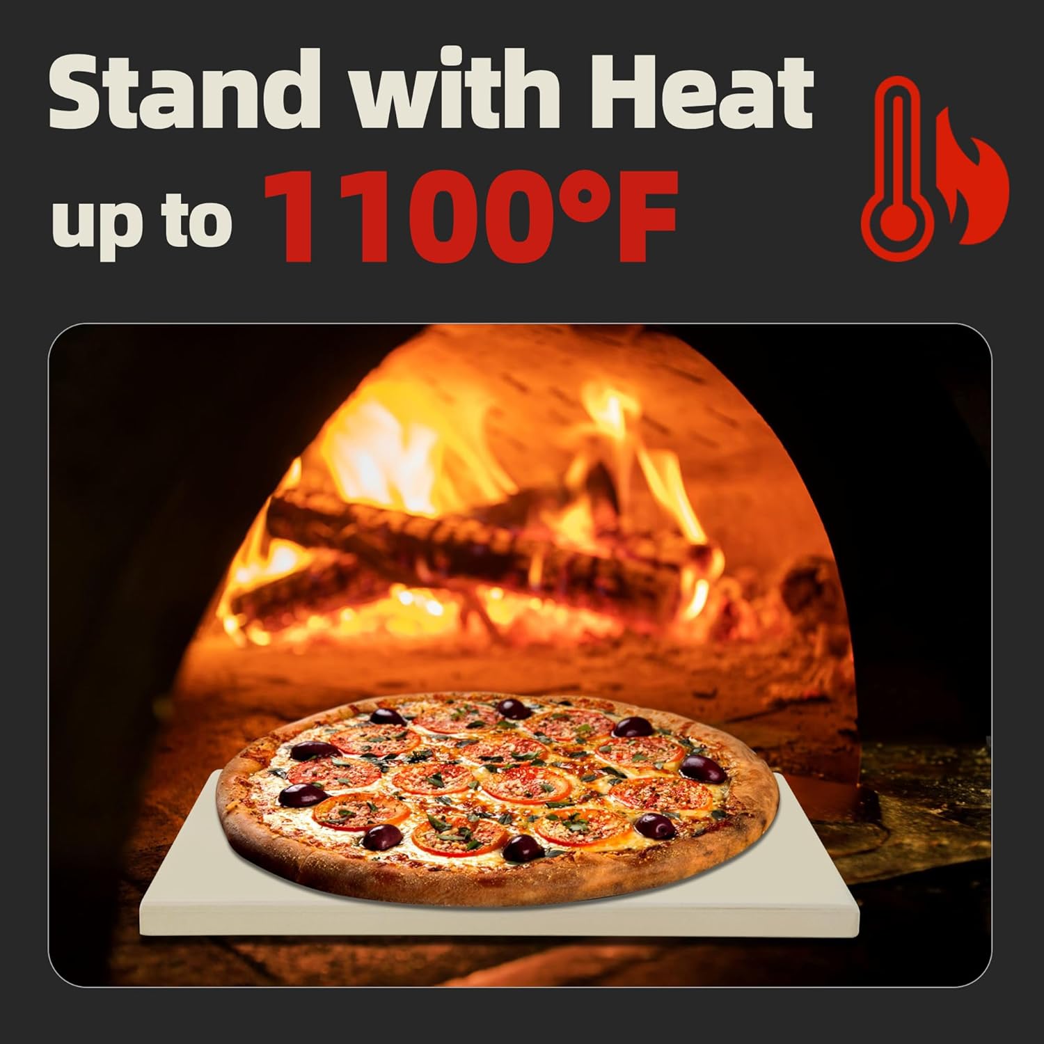 14" Square Pizza Stone, Heavy Duty Cordierite Pizza Pan for Grilling & Pizza Oven, High Temperature Resistant Baking Stone for Pizza, Bread, Meat