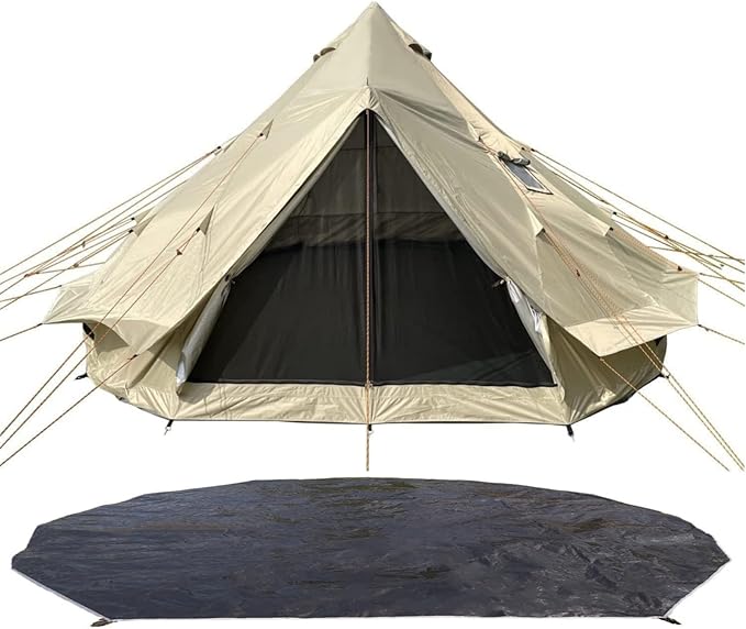 DANCHEL OUTDOOR B2 Waterproof Glamping Yurts for All Year Living with Stove Jack for 4/6 Person, Portable 4 Season Bell Tent for Camping Hot Tent 300D Oxford Nylon Glamping Accessories,13ft/16.4ft