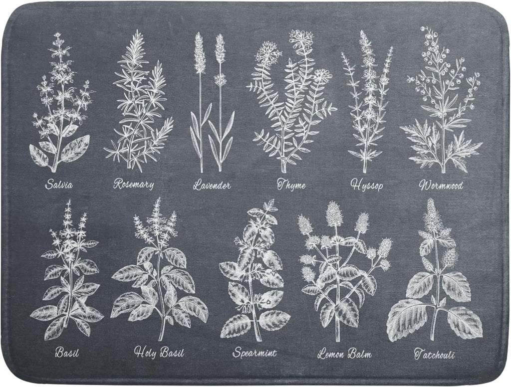 Flower Herbs Dish Drying Mat Wild Plant Dish Rack Mat with Hanging Loop Fast Dry Dish Drainer Pad for Kitchen Counter Sink 18x24 Inch