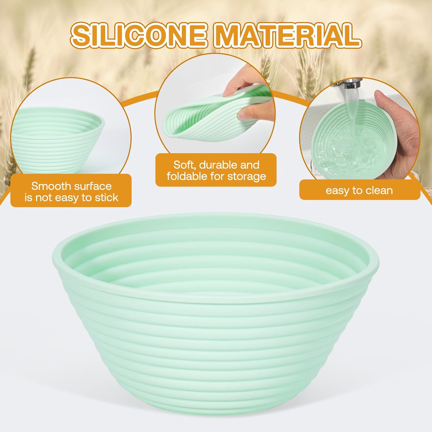 Silicone Banneton, Sourdough Bread Baskets (Set of 6, 5 Inch), Round Proofing Bread Bowls with Starter Kit, Bread Making Baking Supplies