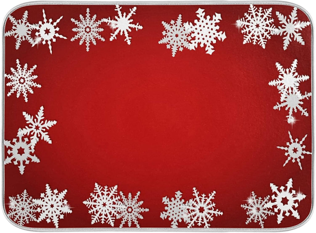 Super Absorbent Dish Drying Mat, Microfiber Fast-Drying Dish Mat, 16" x 18", Kitchen Dish Drying Pad, Watercolor Cute (Christmas Snowflake Abstract)