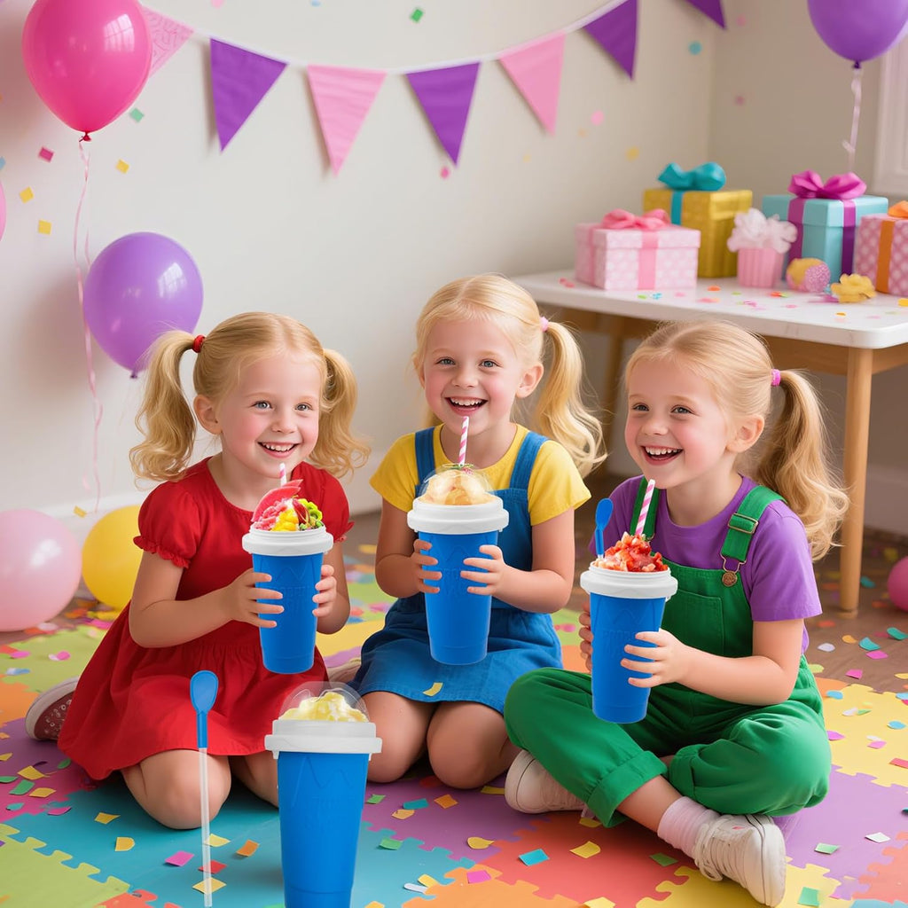Slushie Maker Cup, Quick Frozen Magic Cups for Homemade Milk Shake Ice Cream Maker, Double Layer Squeeze Slushy Maker Cup, Birthday Gifts for Kids,Friends,Family (Bule)