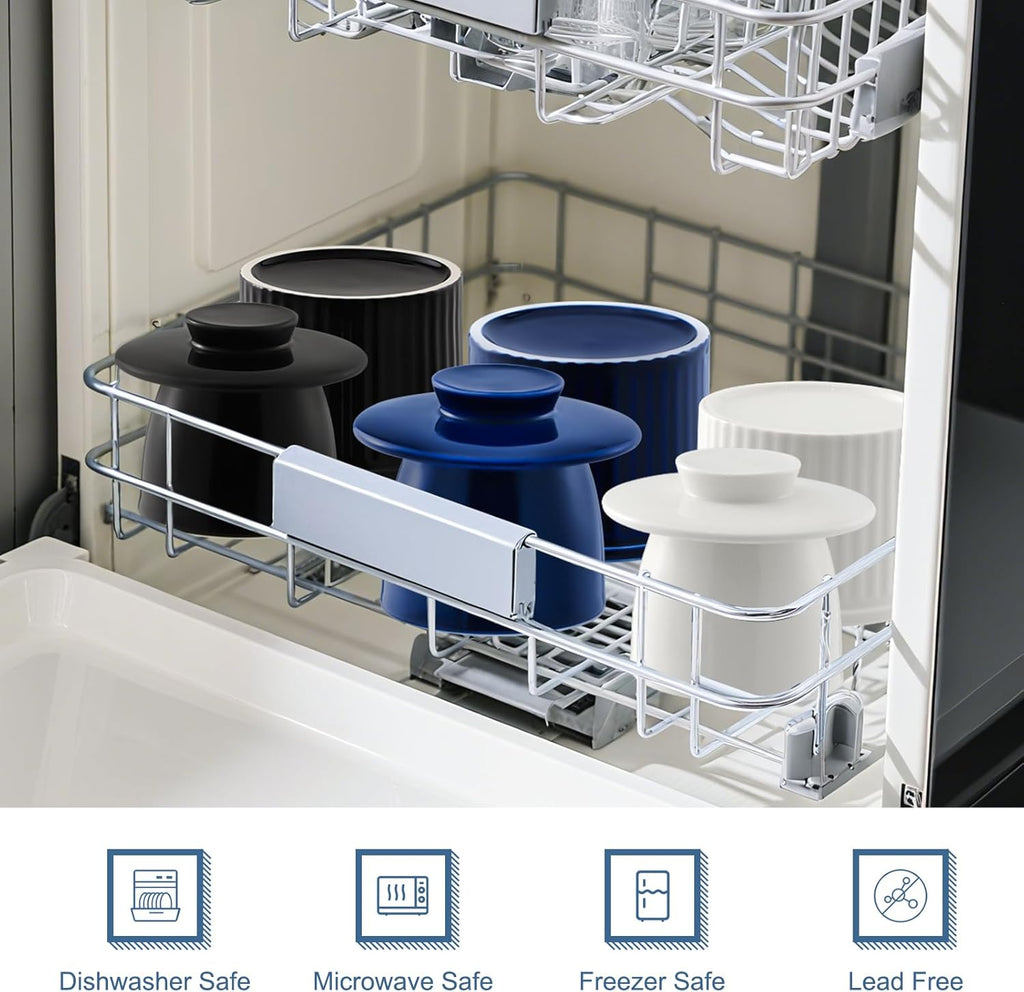 Large Butter Crock Bell for Counter with Water Line, Butter Keeper, Ceramic French Butter Dish Holder for Fresh Spreadable Soft Butter (Blue, 8 Ounce)