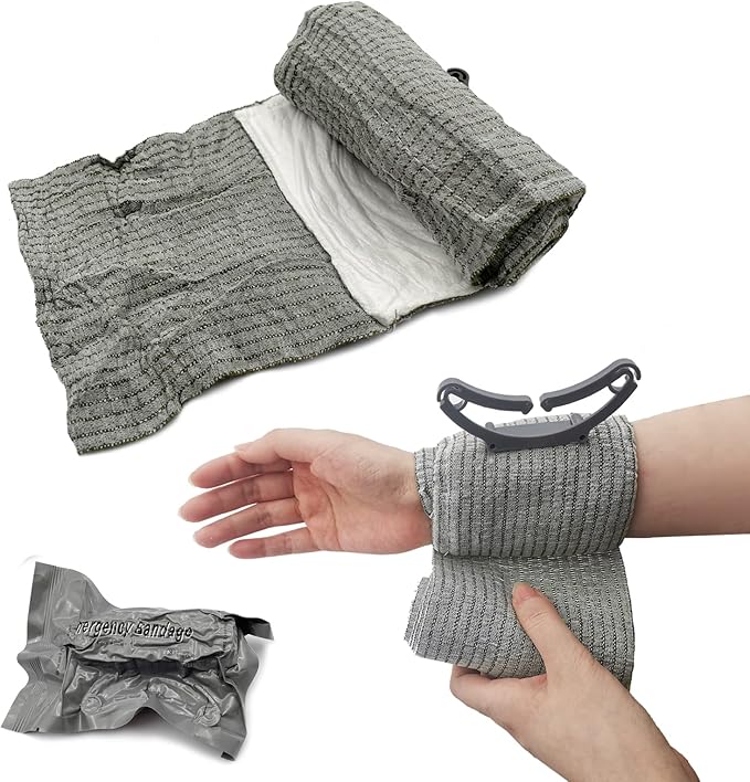 Israeli Emergency Bandage 6 Inch, Vacuum Sealed Medical Compression Bandage,Trauma Wound Dressing, Self-Adhesive Combat Tactical First Aid Kit (6 Inch 4 Pcs)