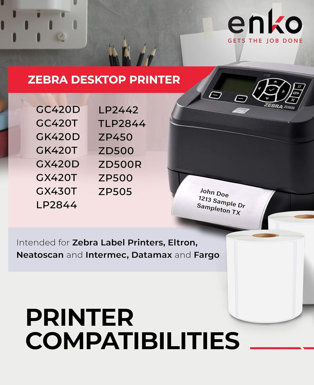enKo 4" x 3" Labels for Zebra Desktop Printers (3 Rolls, 1,500 Labels) - Direct Thermal Address Mailing Shipping Barcode FBA Stickers FNSKU Label for Zebra and Eltron (Perforated)