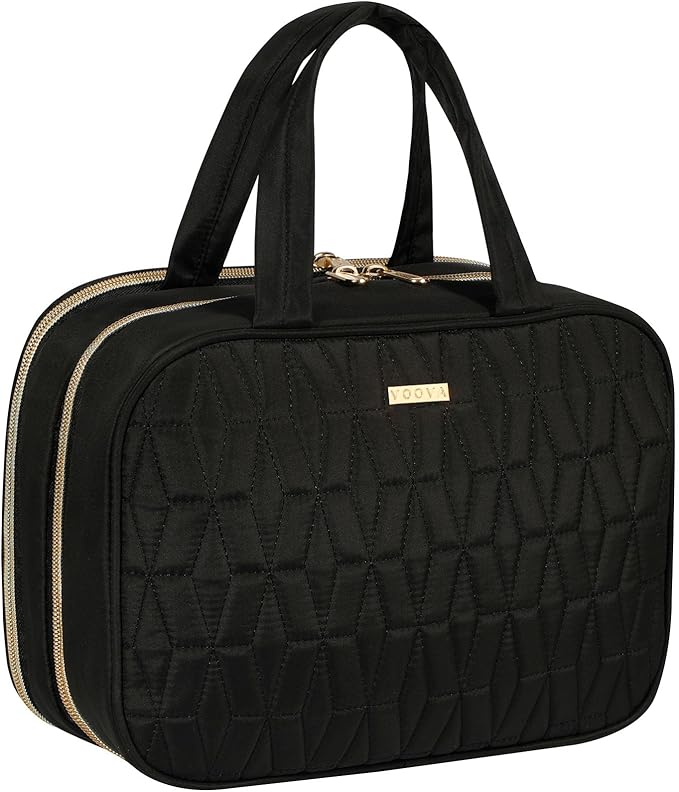 Voova Hanging Travel Toiletry Bag for Women Men, Waterproof Makeup Cosmetic Organizer Holder for Toiletries Accessories, Traveling Essentials,Shampoo,Full-Sized Container, Brushes Kit Set, Black