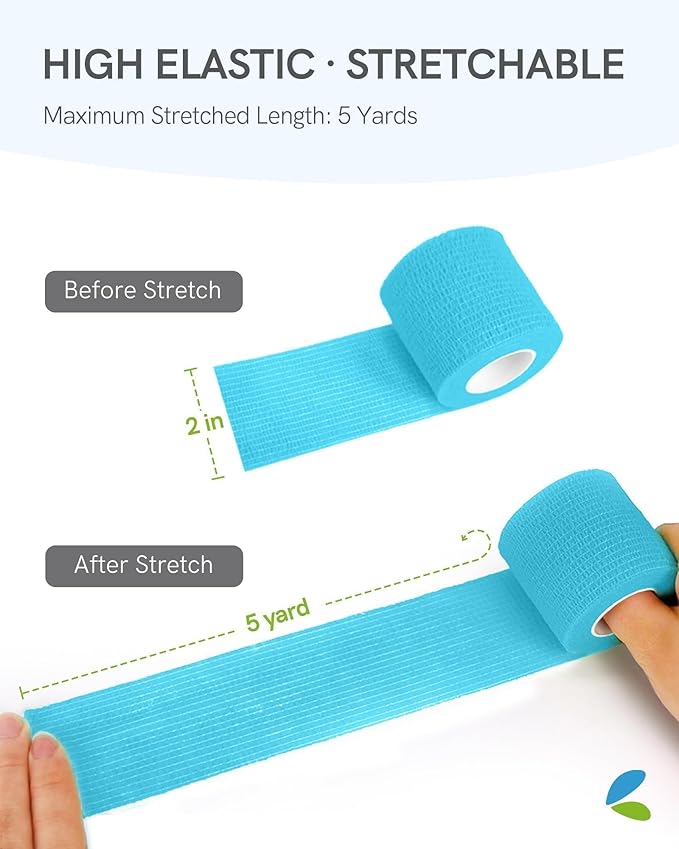 FriCARE Self Adhesive Bandage Wrap, Medical Tape in First Aid Kit, Cohesive Bandages for Wounds Sport Vet, FSA/HSA Eligible, 2 Inches X 5 Yards 6 Rolls, Cerulean Blue