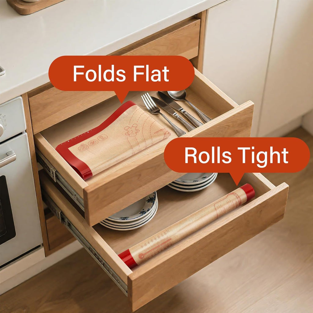 Non-Slip Silicone Baking Mat - 20x28 inch Extra Thick Pastry Mat with Measurements for Sourdough, Macarons, Bread, Pizza, Dough Rolling, Kneading, Oven Mat Heat Resistant to 480°F Gift for Baker