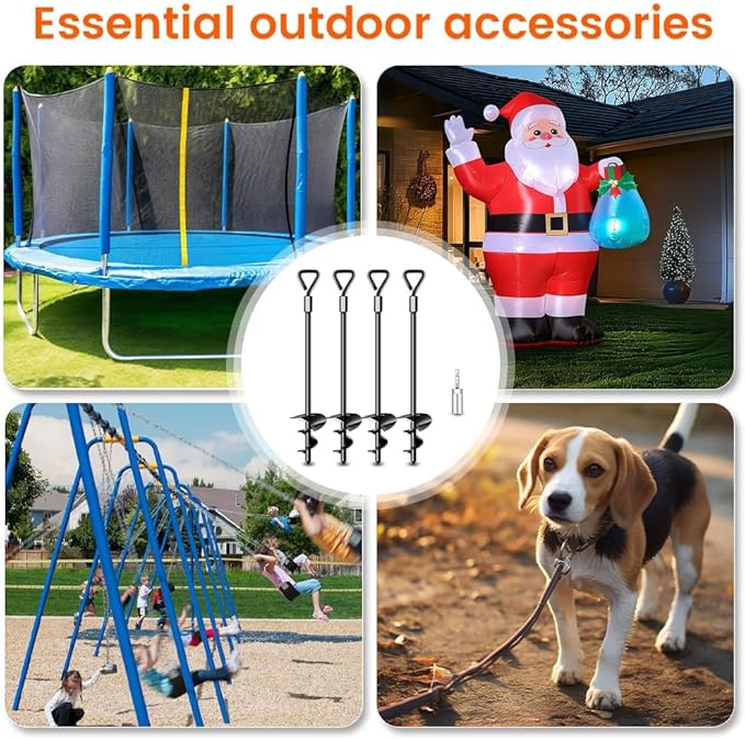 Ground Anchors Tent Stakes Trampoline Anchors Heavy Duty Screw in 4 Pack, Tent Stakes High Winds Heavy Duty for Camping Tent, Canopies, Carports, Sheds, Swing Sets,14in Ground Anchors