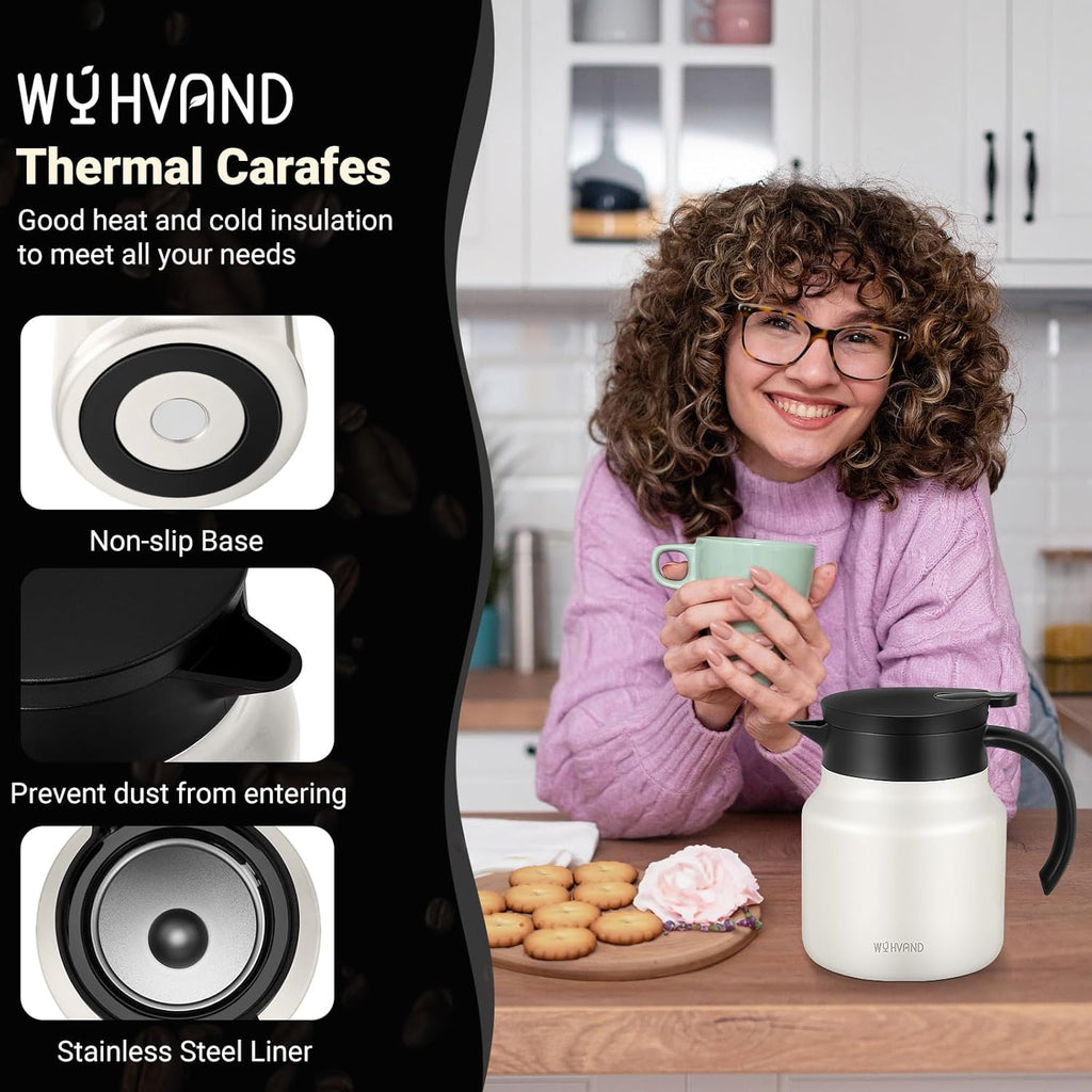 27Oz Thermal Coffee Carafes For Keeping Hot/Cold, Stainless Steel Coffee Carafe, Dustproof Insulated Water Carafe for Party/Home,Cream