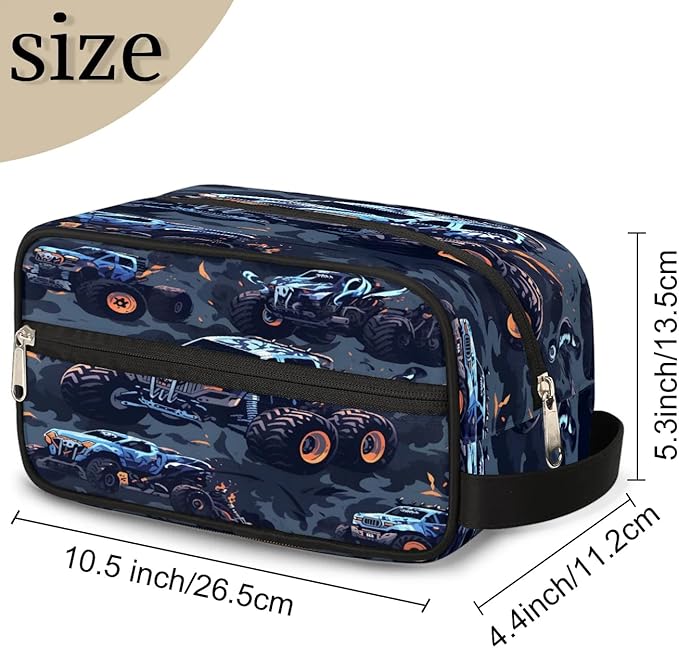 Monster Truck Car Hanging Toiletry Bag,Travel Hygiene Kits for Boys Mens,Waterproof Makeup Carry-on Bags,Cosmetic Bag,TSA Approved Shave Dopp Kit for Toiletries Shower Bathroom Accessories Gifts