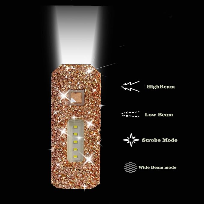 Pink Flashlight for Girls Rechargeable Flashlights Bling Diamond Rhinestone Camping Small Flashlight Camping Essentials for Woman