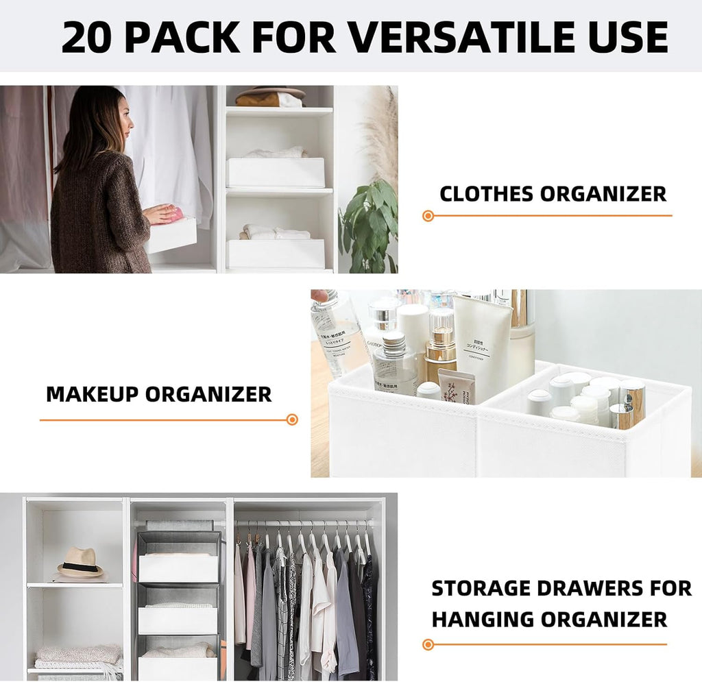 Criusia Drawer Organizer Clothes, 20 Pack Dresser Organizer Bins for Nursery Bedroom, Closet Organization and Storage Dividers for Clothing, Baby Clothes, Underwears, Socks (White)