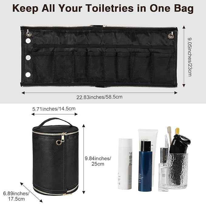 Luxspire Toiletry Bag for Men, Travel Toiletry Organizer Dopp Kit, PU Water-resistant Shaving Bag for Toiletries Accessories, Gift for Men, Black