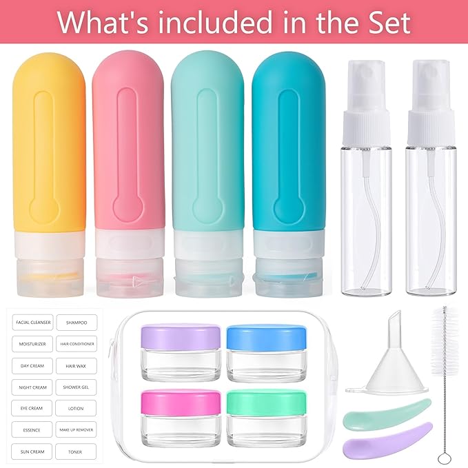 16pack Travel Bottles for Toiletries, TSA Approved LeakProof Squeezable Silicone Toiletry Containers for Shampoo, Conditioner, 3oz Portable Refillable Traveling Size Liquid Containers (16Pcs/Colorful)