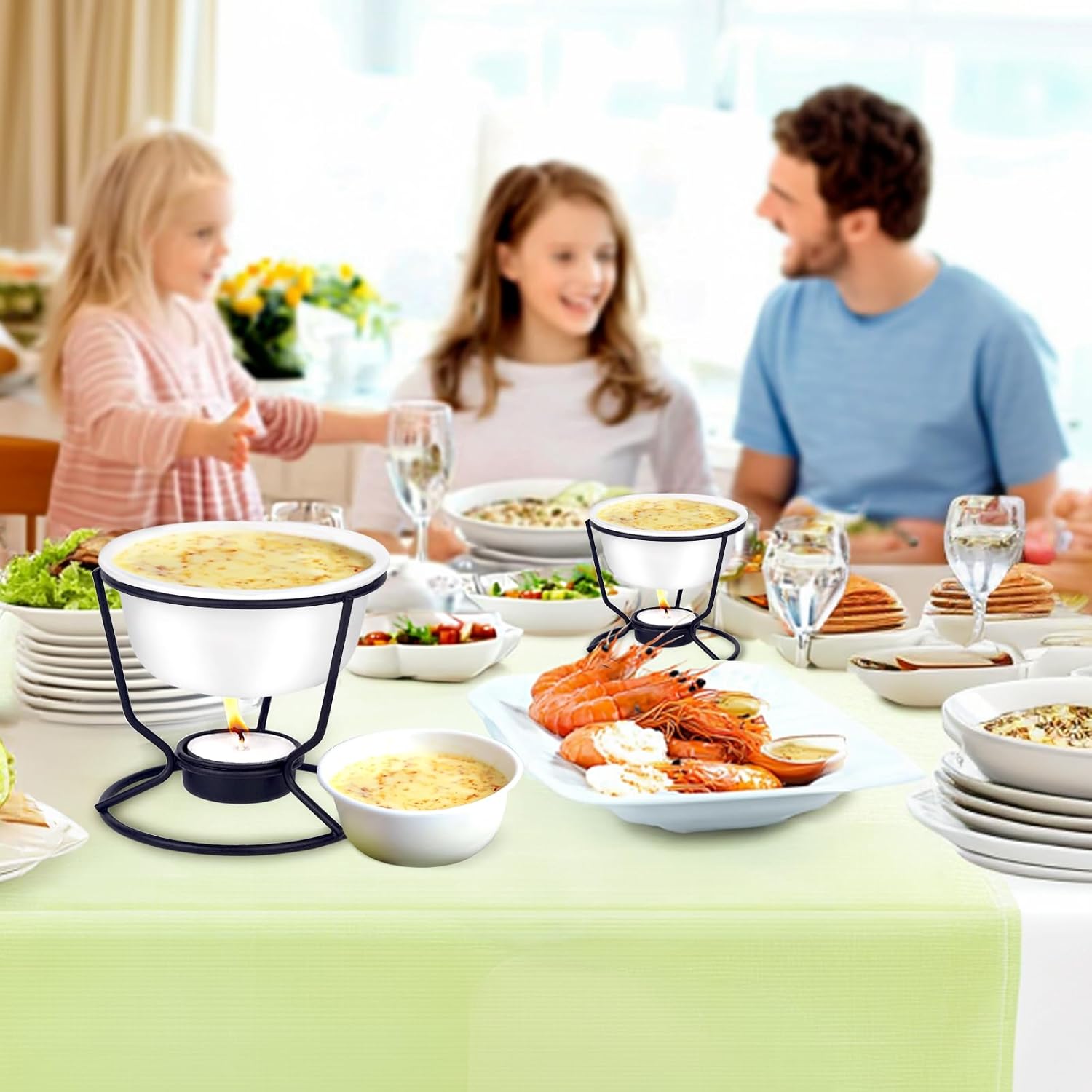 4Pcs Fondue Pot Set for Chocolate Butter Cheese, 5oz Butter Warmer for Seafood with 20 Tealight, Ceramic Bowl Oven Microware Dishwasher Safe,Perfect for family dip Fruit,Dessert,Snack