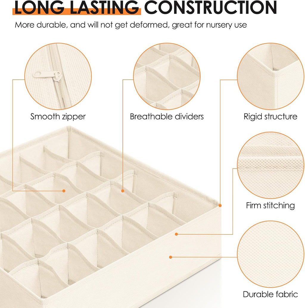 Drawer Organizer Clothes, 8 Pack Dresser Organizer Bins for Baby Clothes, Underwear Sock, Fabric Closet Organization and Storage Dividers for Nursery Bedroom (48 Compartments, Beige)