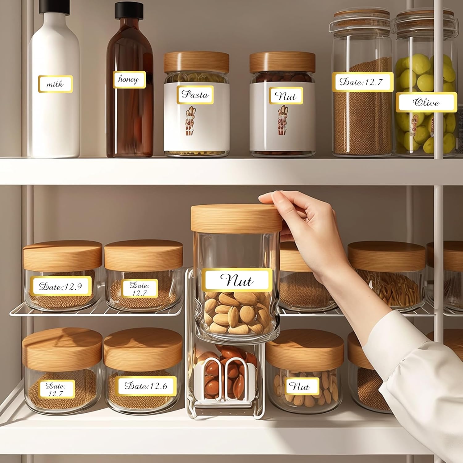 Gold Labels Stickers, Removable Blank Labels Gold Border, Self-Adhesive Rectangular Stickers Water/Oil/Tear Resistant for Storage, Classroom, Home (2 Size, 300 Sheet)