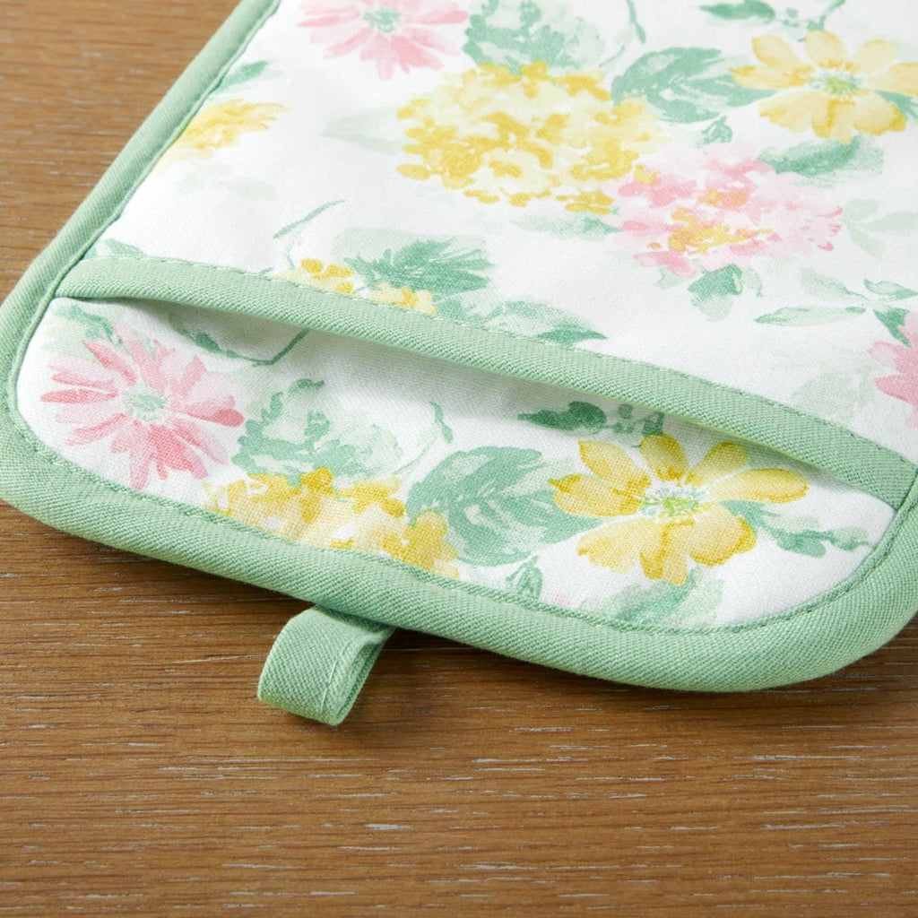 Martha Stewart Amber Floral Oven Mitt & Pot Holder Set 2-Pack, Pink/Yellow, OM: 7"x13" & PH: 7"x10"