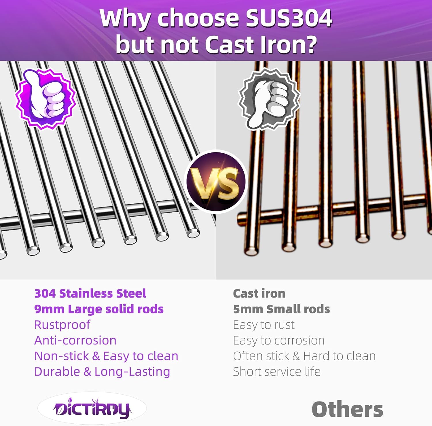 9MM 18 7/8" Stainless Steel Genesis 2 Grill Grates for Weber Genesis ii E-310 E-315 E-325 E-330 E-340 S-335 S-340 GS4 Grills Replacement Parts for Weber 66095 Genesis ii 300 LX 300 Series