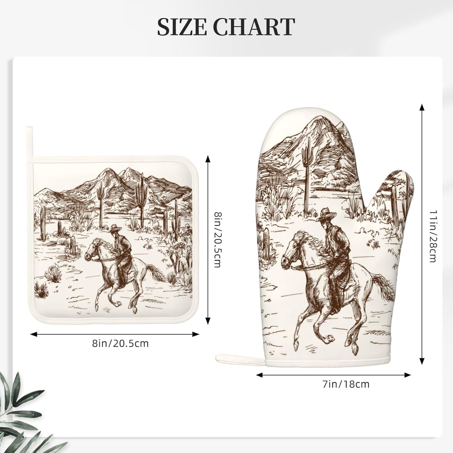 Western Cowboy Oven Mitts and Pot Holders 4 pcs Set Silicone West Cowboy Riding Horse in Desert Kitchen Oven Mitt Gloves Cowboy Pot Holders Non-Slip Heat Resistant Cooking Mitts Set, Beige