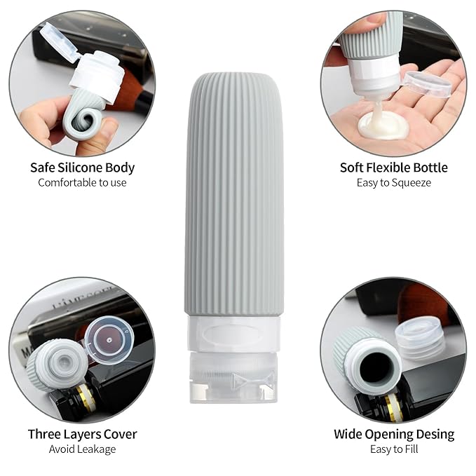 16 Pack Travel Bottles for Toiletries, Large 6oz Silicone Travel Containers jar for Toiletries, Leak Proof Refillable Liquid Shampoo And Conditioner Travel Essentials toiletry Bottles