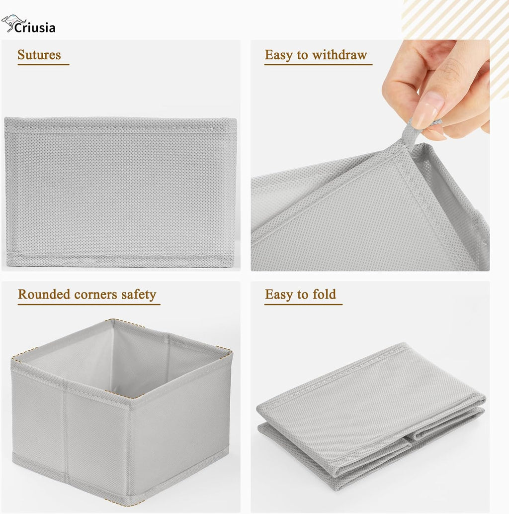 Criusia 15 Pack Drawer Organizer for Clothes, Foldable Dresser Dividers with 3 Sizes, Fabric Storage Bins – Gray