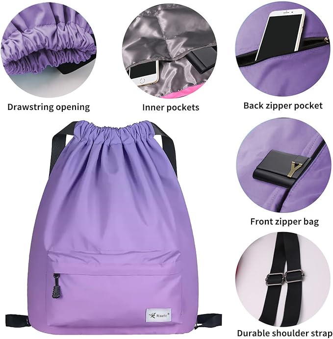 Waterproof Drawstring Bag, Gym Bag Sackpack Sports Beach Backpack for Men Women