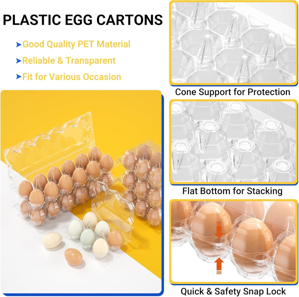 160 Pack Plastic Egg Cartons Cheap Bulk, 12 Count Clear Egg Containers for Fresh Chicken Eggs, 3x4 Grids Refrigerator Egg Trays for Refrigerator Storage, Chicken Farm, Market Display & Commercial Use