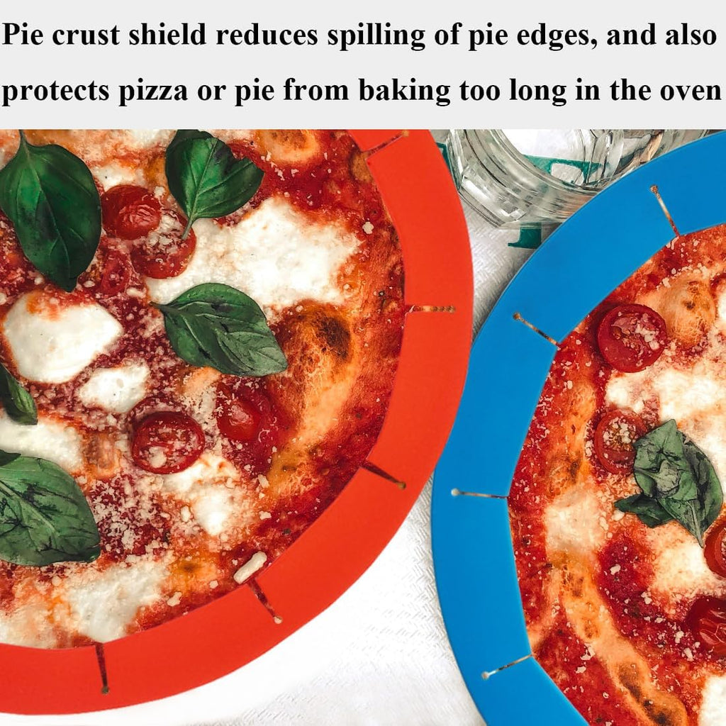 Adjustable Pie Crust Shields, Silicone Baking Protectors, Cover Ring Tools Fits 8-11.4 Inch Pies, Baking Pie Pizza Crust Shield Protector Cover for Edges ﻿ (Red 2 + Blue 2)