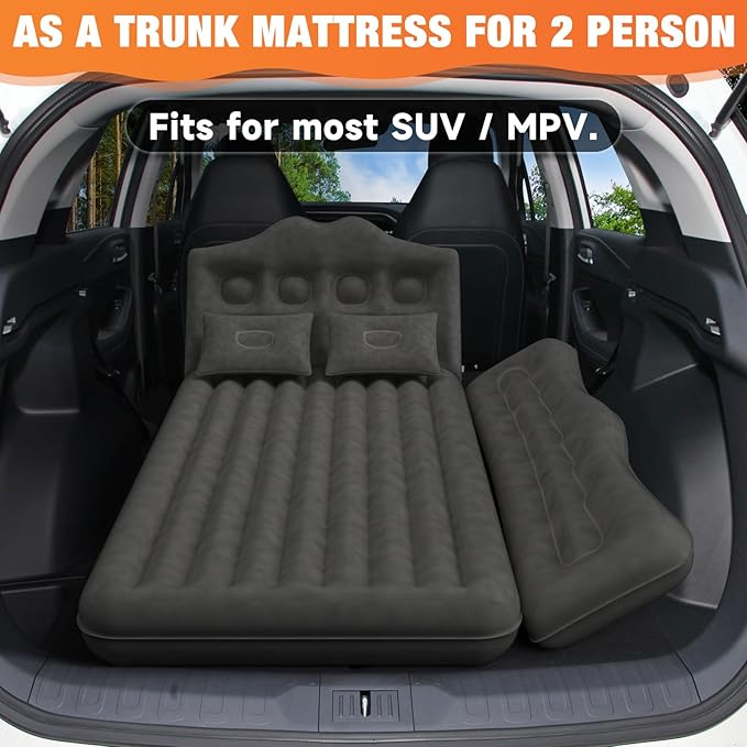 Car Air Mattress Bed: Inflatable Back Seat Air Mattress for SUV, Thick Camping Sleeping Pads with Pillows Air Pumps, Sedan, Truck, SUV, Black