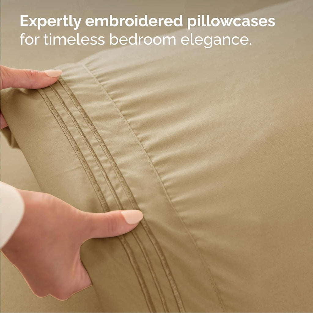 Cal King Size 4 Piece Sheet Set - Comfy Breathable & Cooling Bed Sheets Set - Hotel Luxury Bedding for Women, Men, Kids, Teens, Boys & Girls - Deep Pockets, Ultra-Soft, Wrinkle Free - Oeko-Tex - Beige