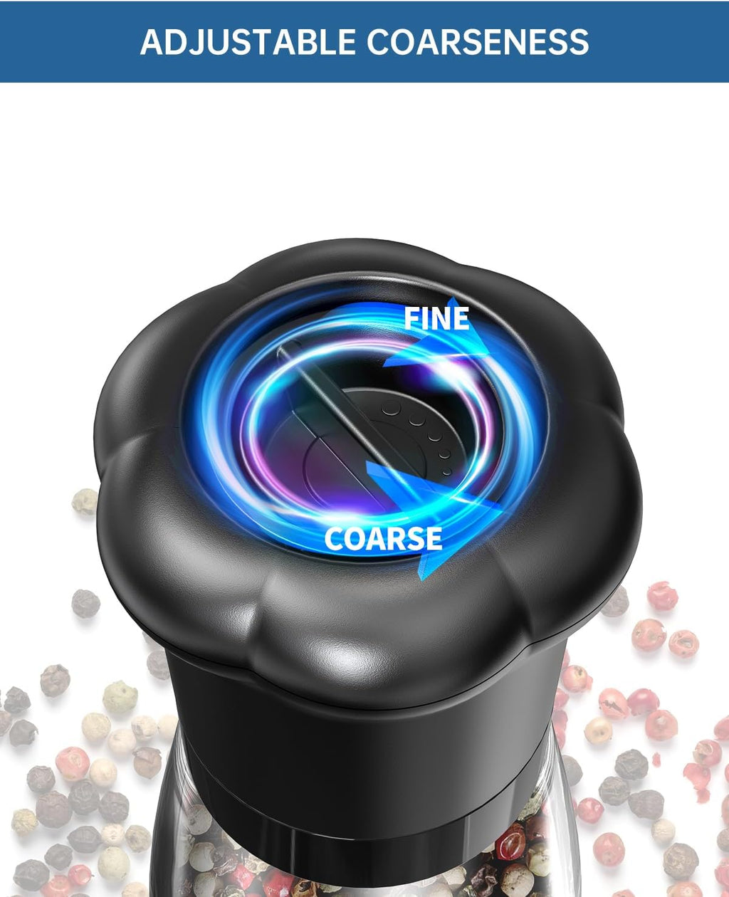 CIRCLE JOY Manual Salt and Pepper Grinder Set For Professional Chef, Refillable Salt and Pepper Shakers with Ceramic Blades, Adjustable Coarseness and BPA-free 180ml Glass Container, Tall Black White