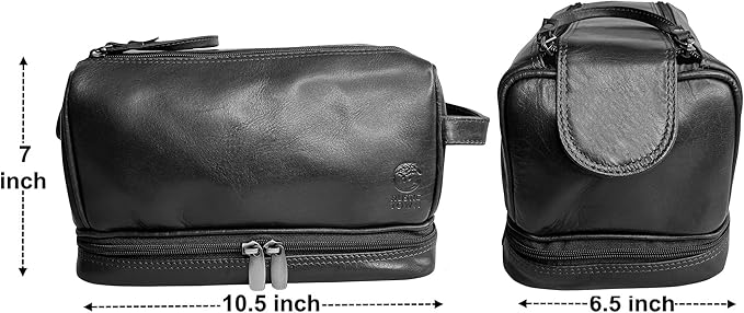 RusticTown Leather Toiletry Bag for Men - Travel Shaving Dopp Kit - Bathroom Shower Toiletries Organizer - Cosmetic Make up Bag for Women