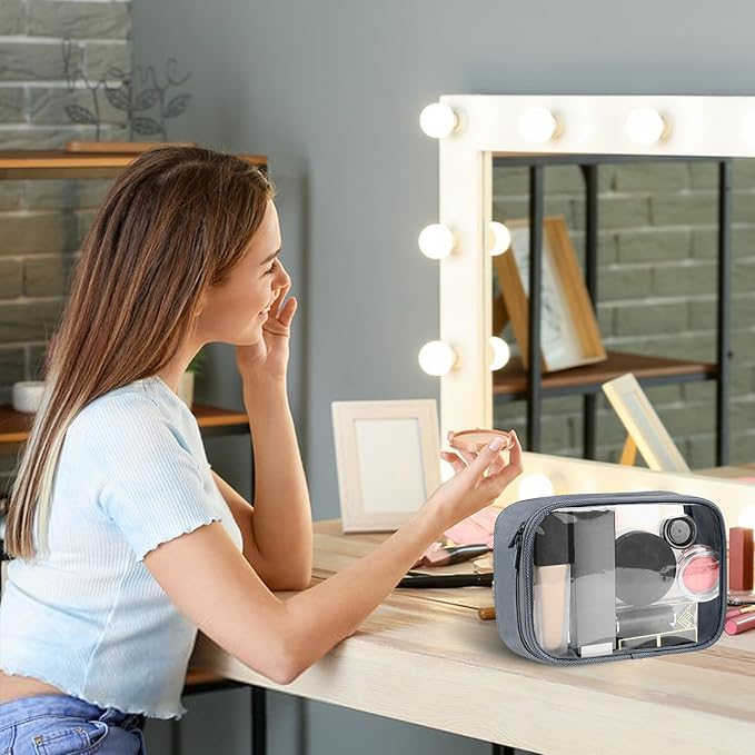 Moyad TSA Approved Clear Toiletry Bag, 3 Pack Quart Size 3-1-1 Liquids Pouch for Travel, Transparent Makeup & Cosmetic Organizer for Women Men, Grey