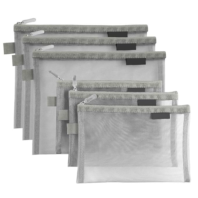 Clear Cosmetic Bags Zip Makeup Mesh Bags Pencil Case Pouch Travel Toiletry Kit Set Storage Case ((6A+5A)*3 Grey)