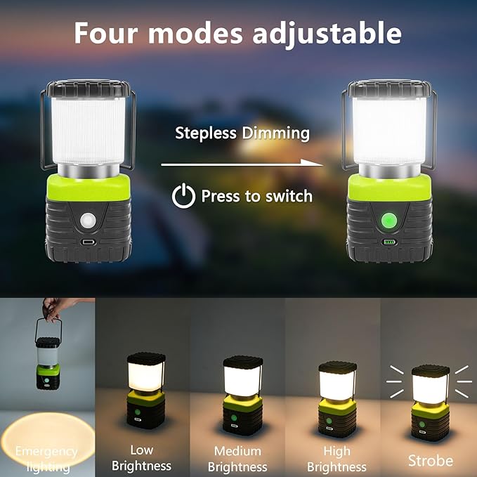 1PCS 3200K Warm Light LED Camping Lantern Rechargeable 1000LM, 4500mAh Power Bank, Flashlight for Hurricane Emergency, Hiking, IP44 Waterproof Lantern(Black)
