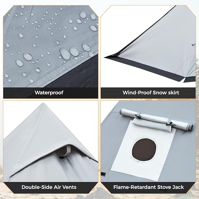 KingCamp Hot Tent, Lightweight Waterproof & Windproof Tipi Hot Tents with Stove Jack for Outdoor Camping