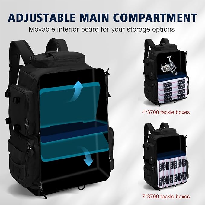 Goture IPX EVA Bottom Fishing Tackle Bag with Rod Holder, Waterproof 600D Fishing Backpack with 8 Lure Pockets & Rain Cover