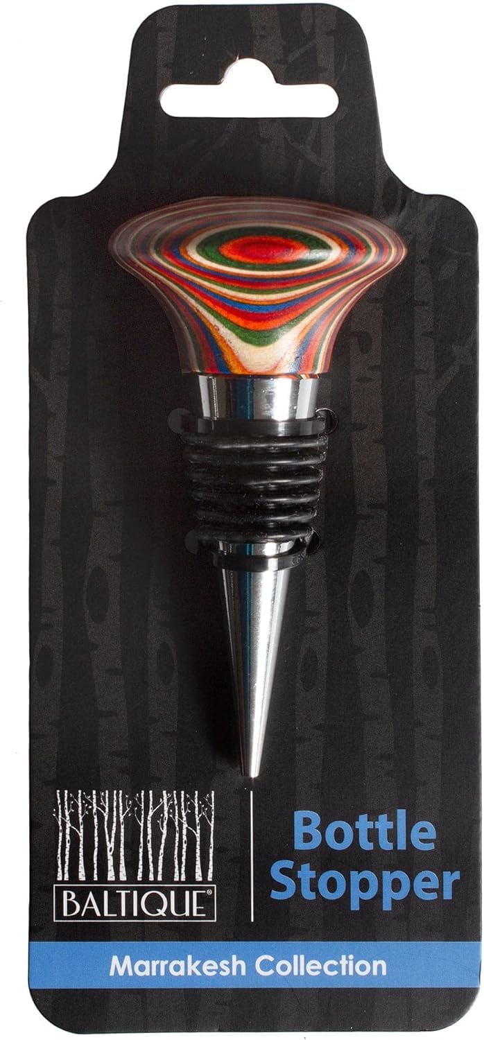 Totally Bamboo Baltique Marrakesh Collection Wine Bottle Stopper, Multicolor Leak-Proof and Reusable Wine Saver, Preserves Beverage Freshness