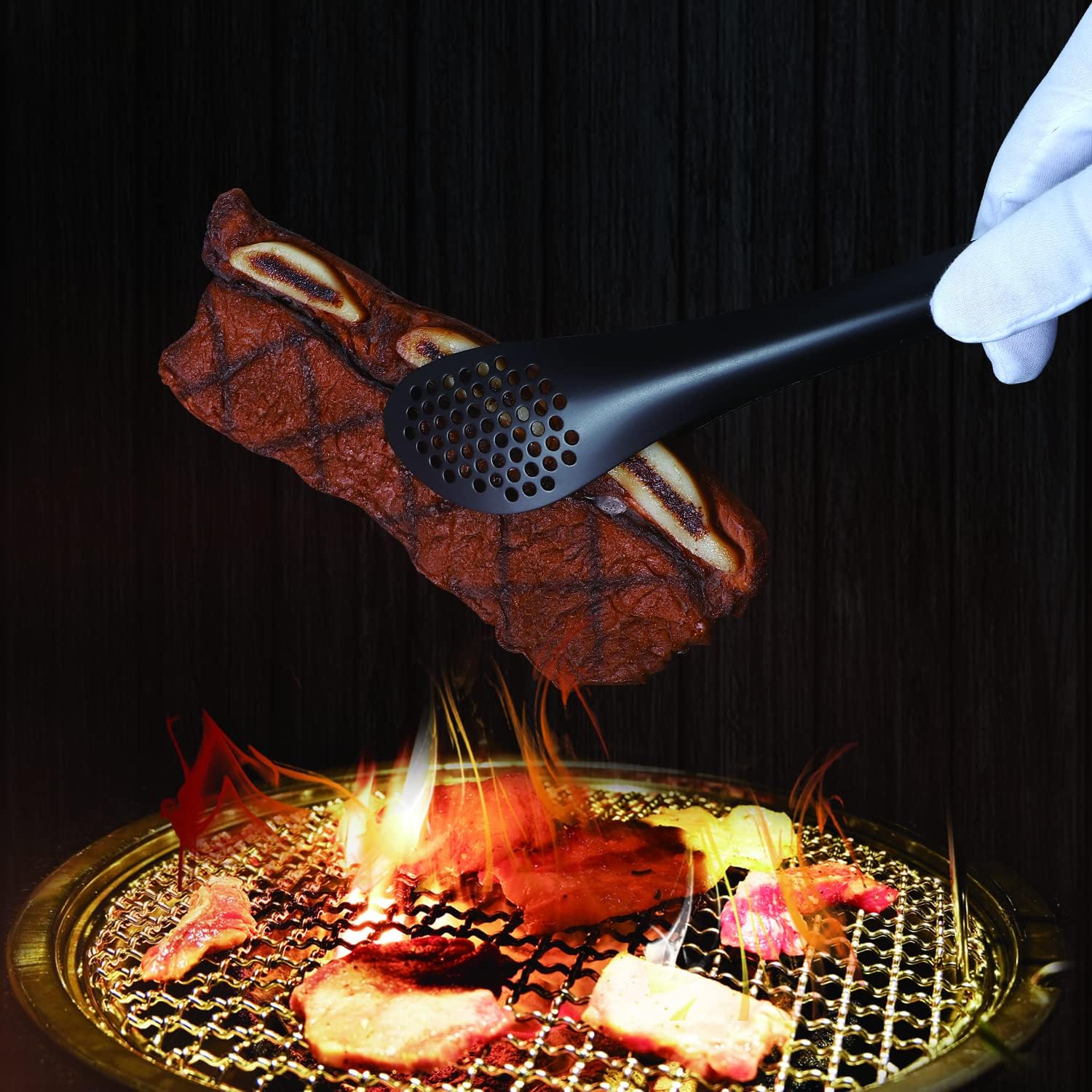 MSY BIGSUNNY Stainless Steel Buffet Tongs - Heavy Duty Kitchen Food Tong for Cooking and Serving (Black - 11" Serving Tongs)