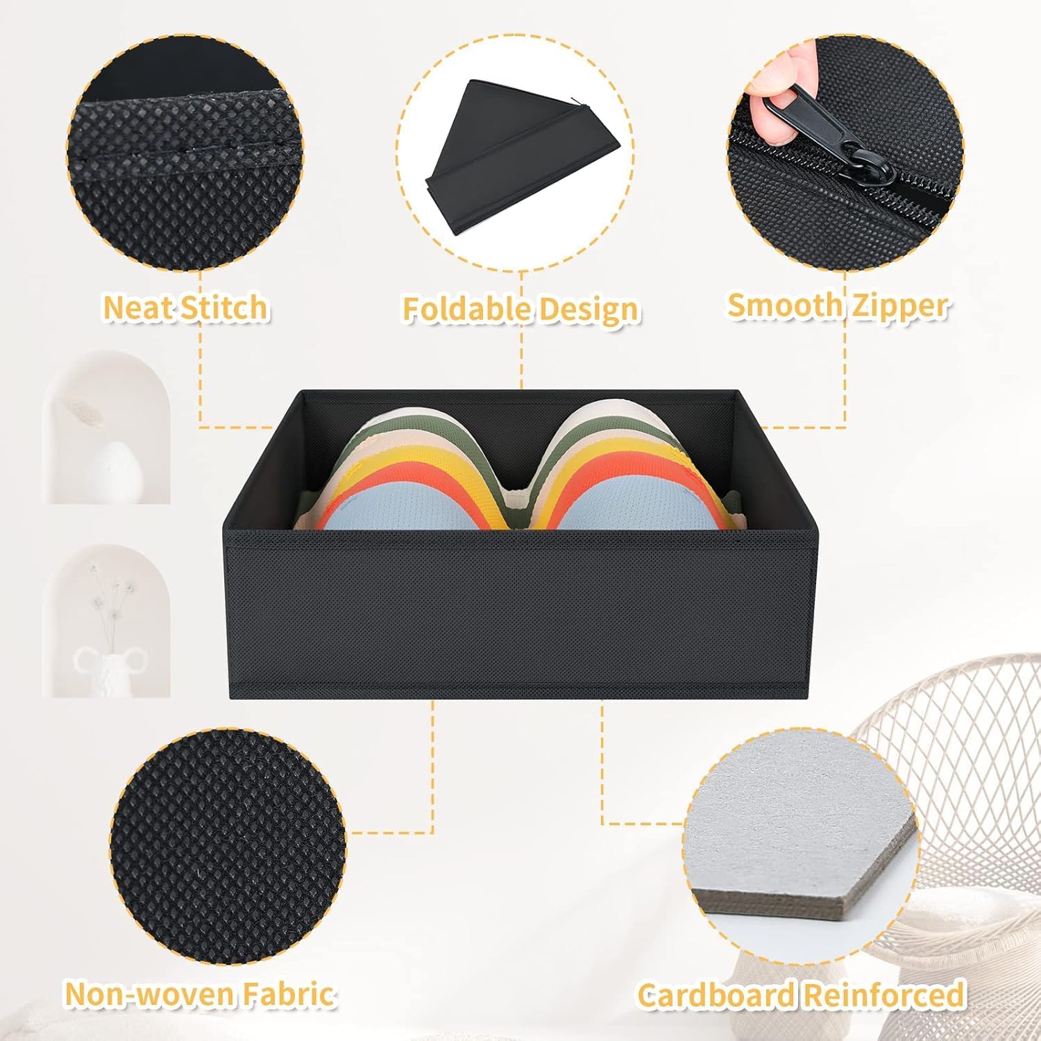 DIMJ Drawer Organizer Clothes 6 Pack - Foldable Baby & Nursery Organization Dresser Dividers for Bedroom, Closet - Black