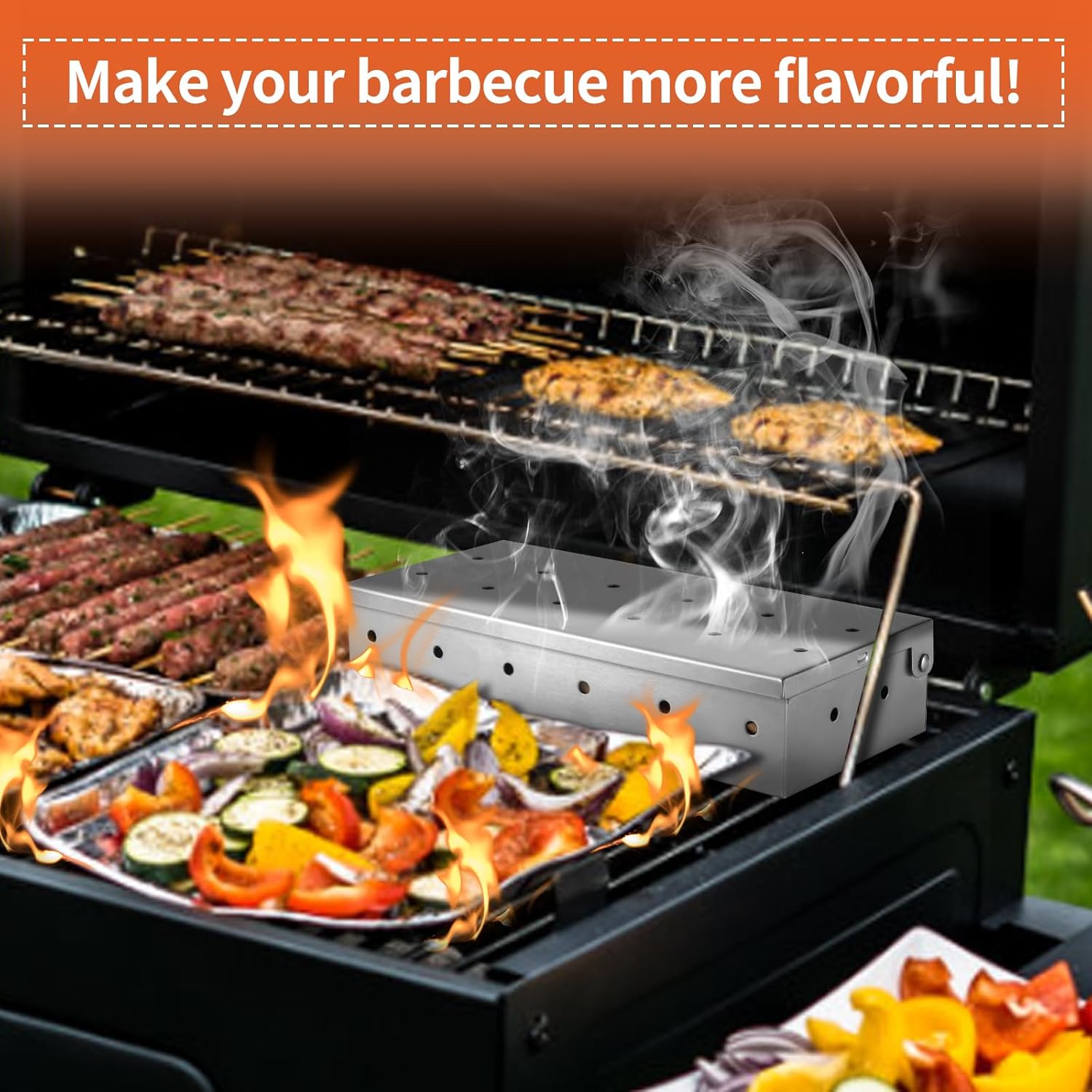 2 Pack Stainless Steel Smoker Box, for Use with Wood Chips to Add Smoky BBQ Flavor to Gas or Charcoal Grills