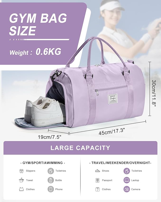 Gym Bag Womens,Travel Duffel Carry on Bag Sport Tote Bag Weekend Overnight Bag