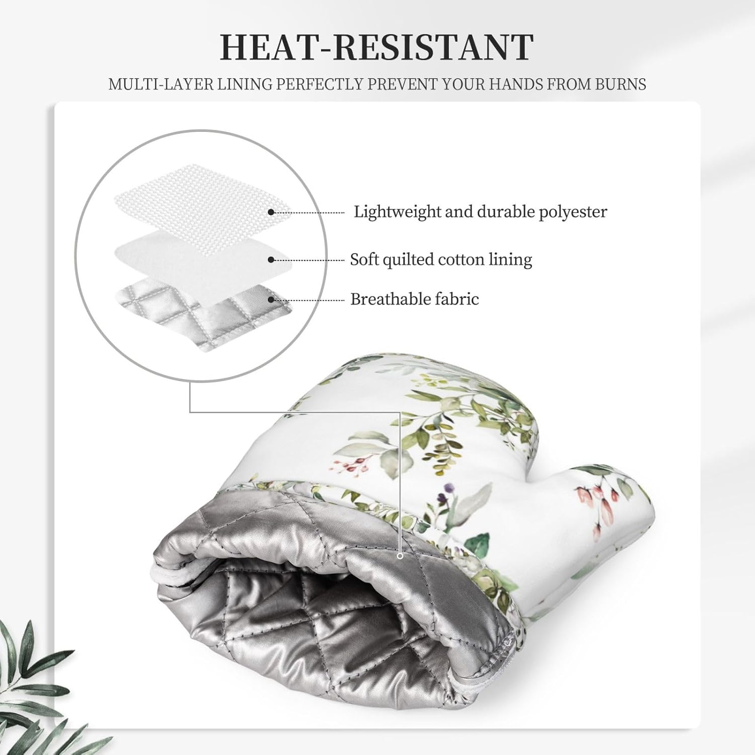 Sage Green Eucalyptus Oven Mitts and Pot Holders Sets Silicone Watercolor Butterfly Leaves Kitchen Mitts Potholders Heat Resistant 4Pcs Oven Gloves Hot Pads for Kitchen Baking Cooking