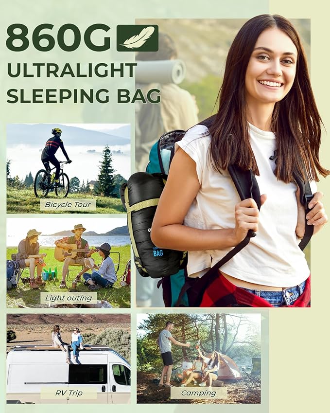 Sleeping Bag, Ohuhu Lightweight Sleeping Bag 3 Season Warm Weather Portable Compact Sleeping Bags for Adult Kids with Carry Bag for Camping Hiking Backpacking and Outdoors 59℉-77℉