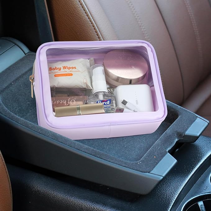PACKISM TSA Approved Toiletry Bag - Upgrade Color-Edged Clear Makeup Bag, Unique Appearance, 2 Pack Hold Lots of Items, Reusable Clear Toiletry Bags for Travel Essentials, Purple (2 Sizes)