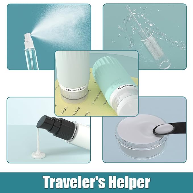 16 Pack Travel Bottles Set, TSA Approved Travel Bottles for Toiletries, BPA Free Leakproof Silicone Travel Size Containers Set for Shampoo Conditioner Lotion Body Wash & Body Wash Accessories