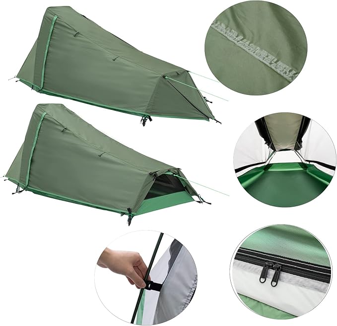GEERTOP Lightweight 1 Person Bivy Tent for Camping 3 Season Waterproof Single Person Camp Tent for Backpacking Hiking Travel Outdoor Survival Gear