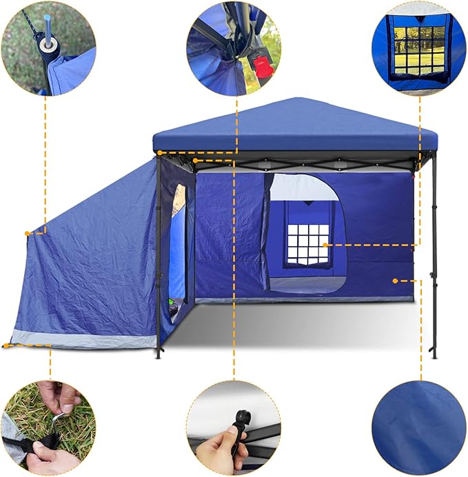KAMPKEEPER Side Tent,Camping Tent for 10' x 10' Pop Up Canopy, Easy Set Up Gazebo,Compatible with 10' Wide Canopy Tents（Blue）